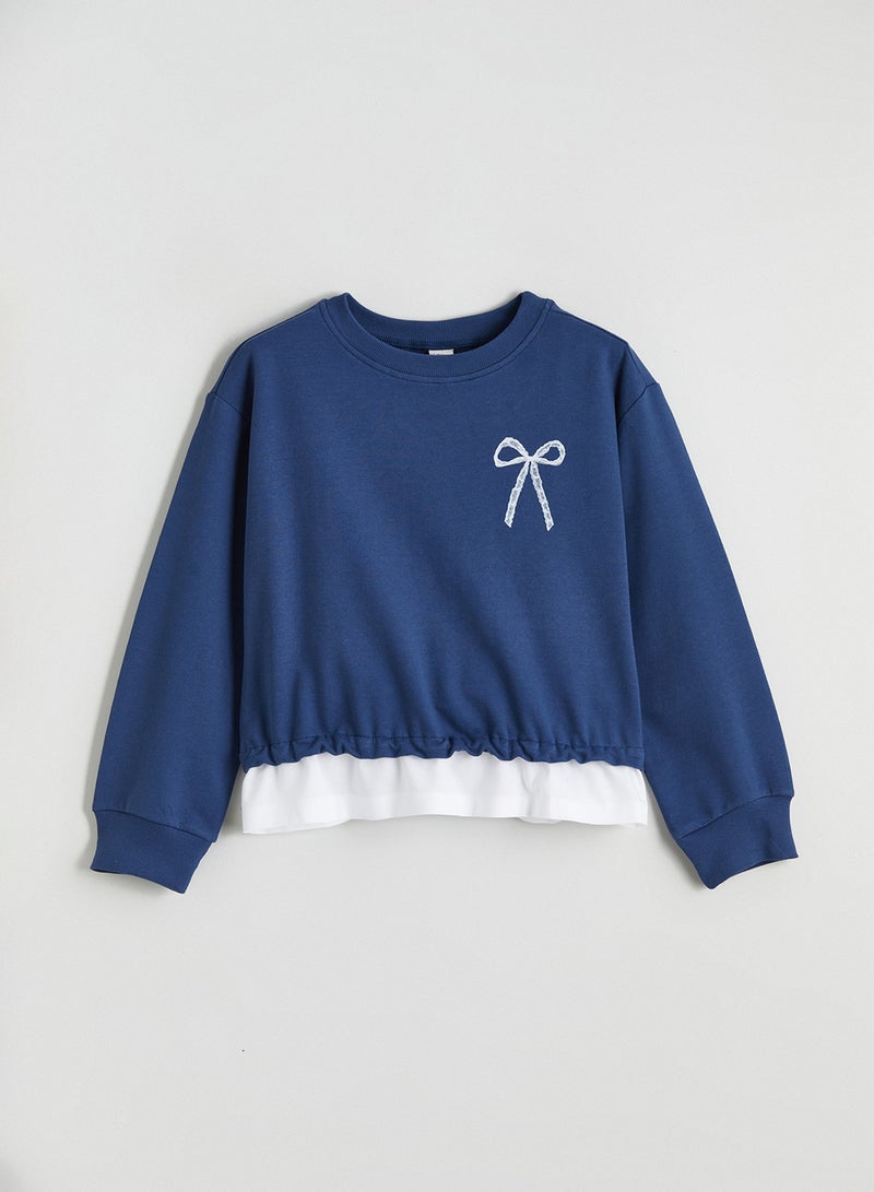 ال سي وايكيكي سويتشيرت بناتي تقيل مطبوع فيونكة - Image 1